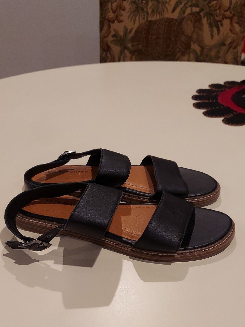 Lucky Brand Black Leather Double-Strap Slingback Sandals - Picture 4 of 9